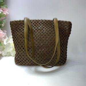 Fossil Leather Weave Tote Shoulder Bag Green Large